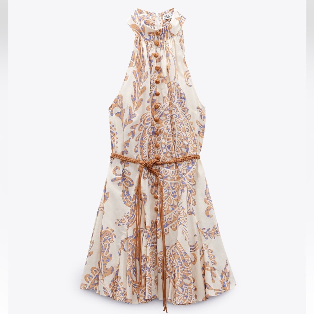 NWT ZARA BELTED PRINTED DRESS